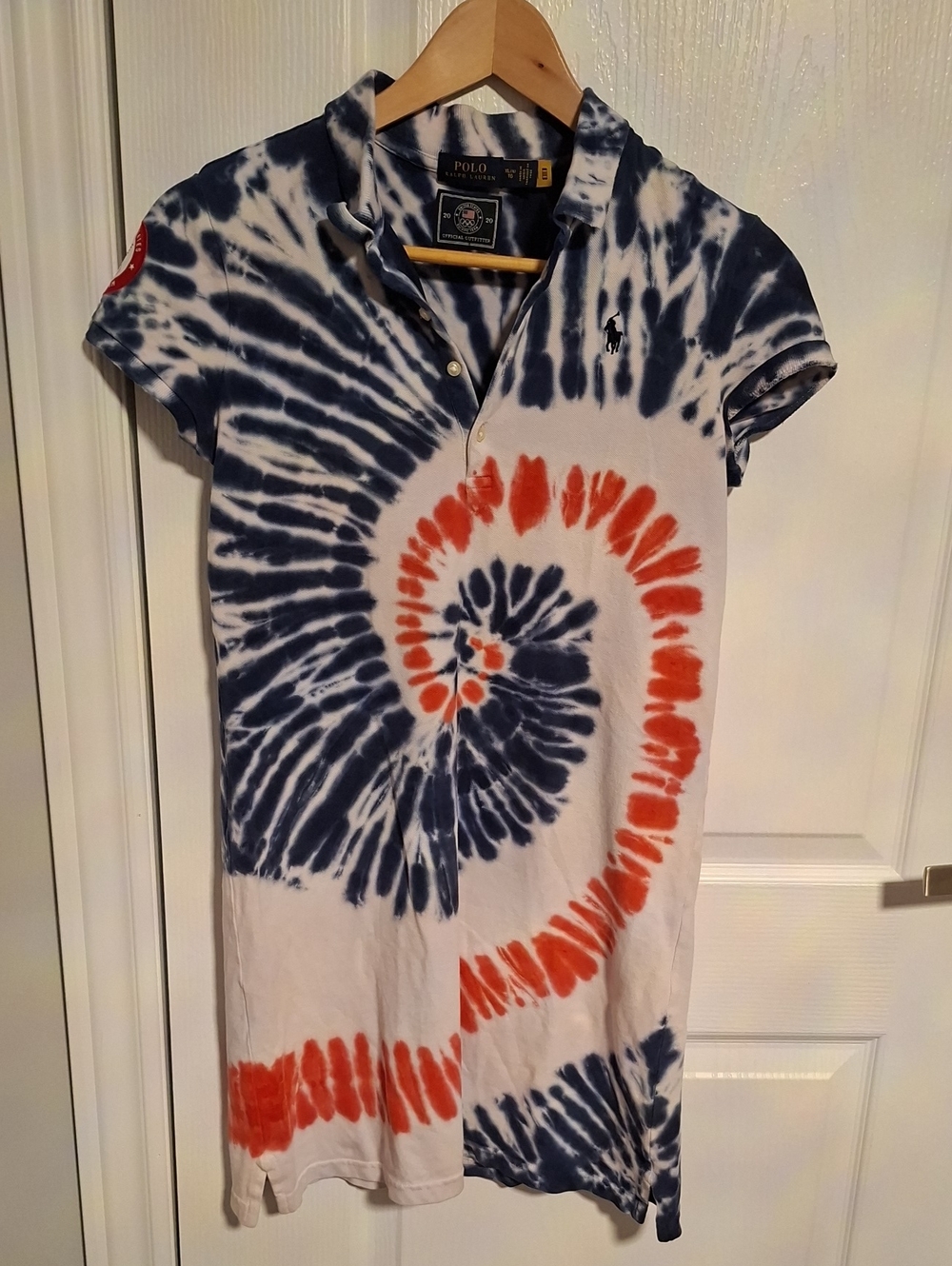 Girls Ralph Lauren Polo Tie-Dye Dress in Navy and White